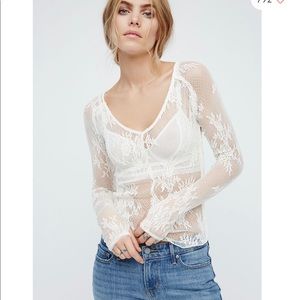 Free People ‘Oh Glove It’ Layering Lace Top IVORY